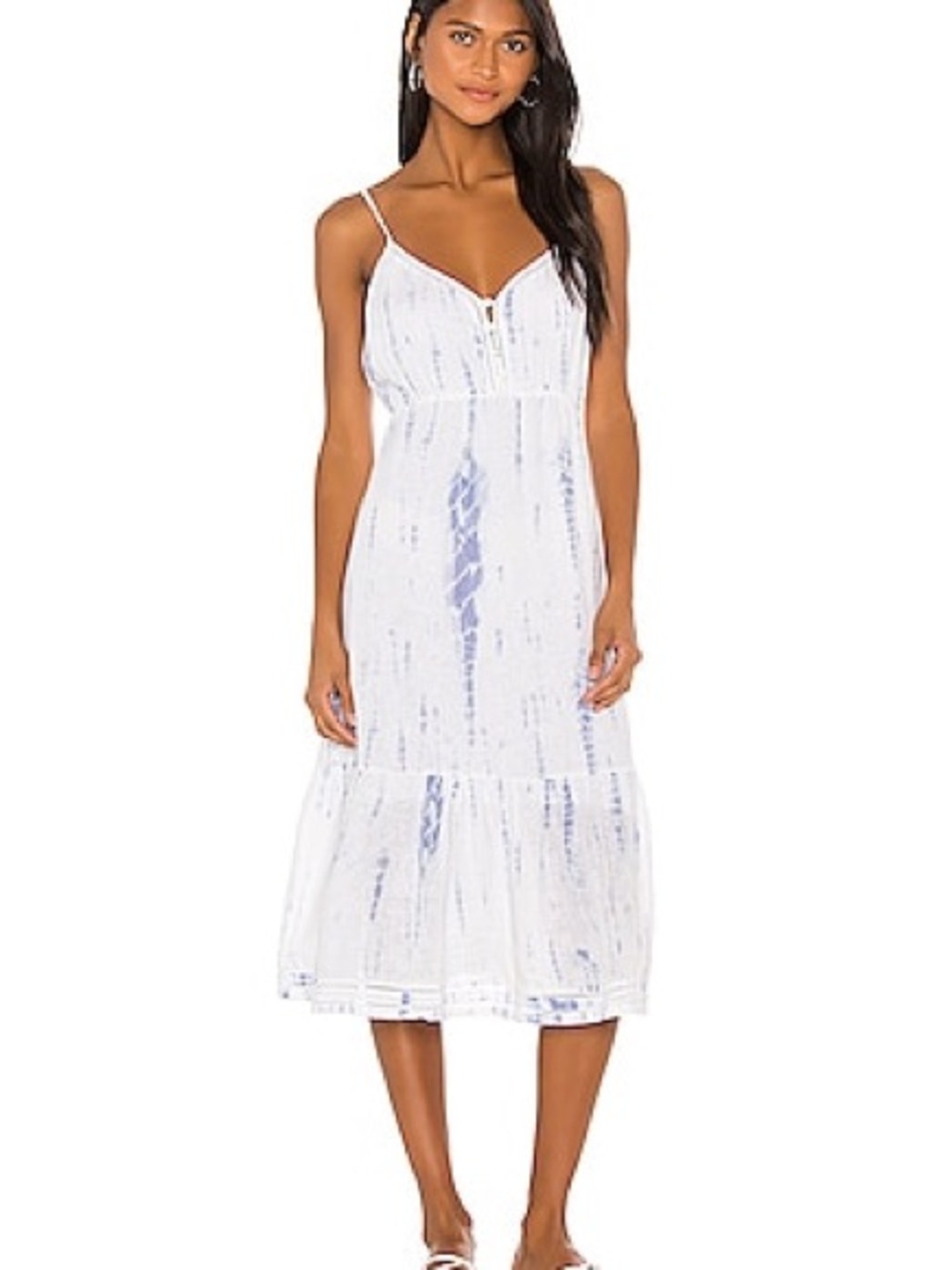 Rails Delilah Cloud Tie Dye White Blue Linen Blend Strap Midi Dress Small